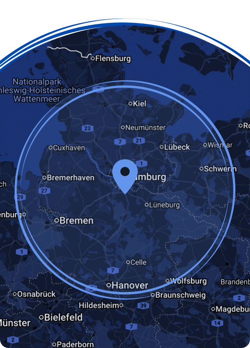 Unser Firmensitz befindet sich in Seevetal, nähe Hamburg. Wir betreuen Kunden in Hamburg, Lübeck, Bremen, Kiel, Lüneburg und Schwerin.